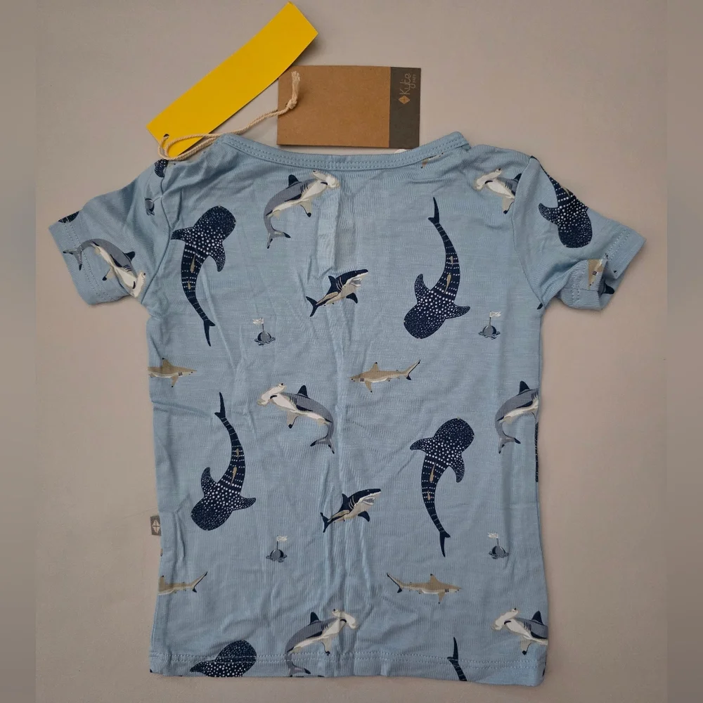 NWT Kyte Baby Short Sleeve Toddler Pajama Set in Stream Shark Size 2T - Picture 3 of 9